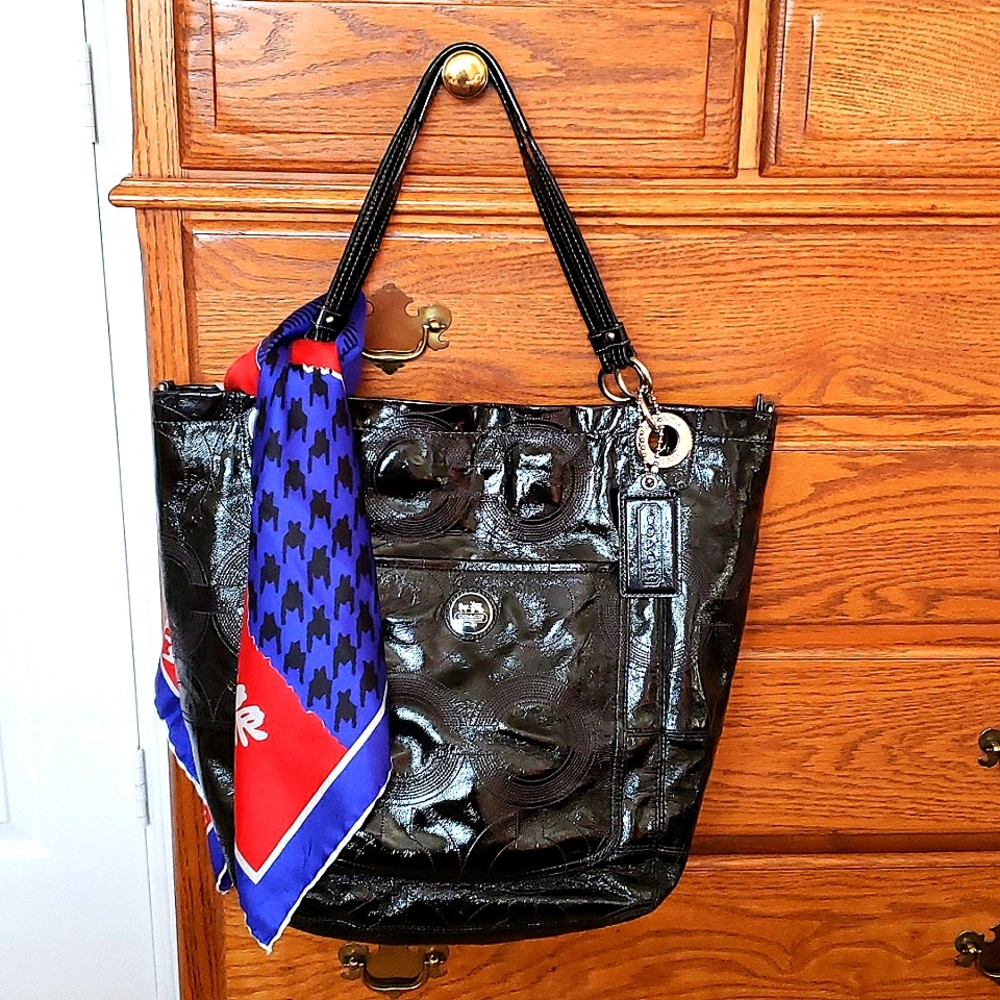 Coach Alex Stitched Patent Leather Shoulder Tote ~ F14255 Black